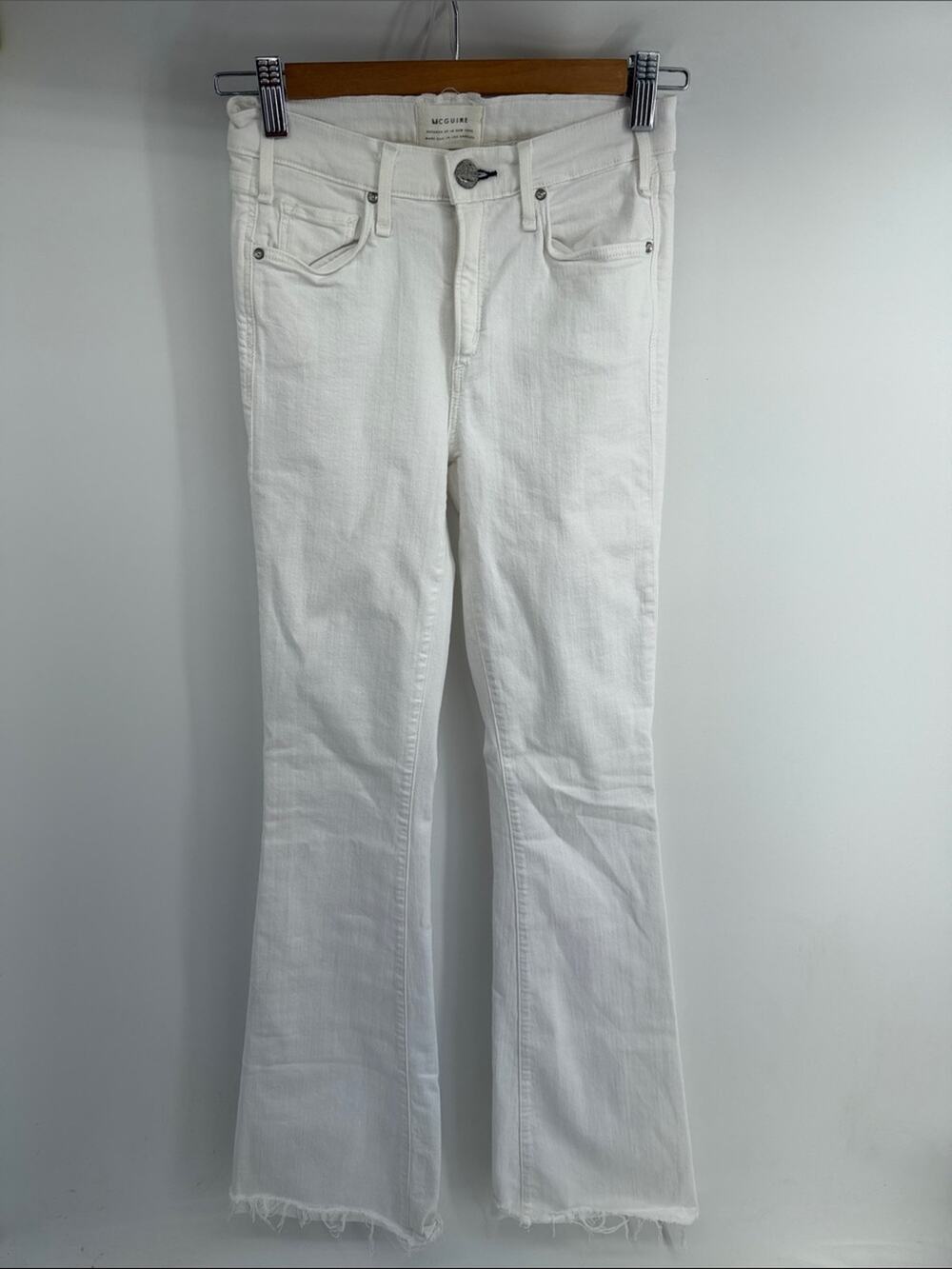 McGuire Denim Majorelle stretch flared raw hem white denim flared jeans sz 24